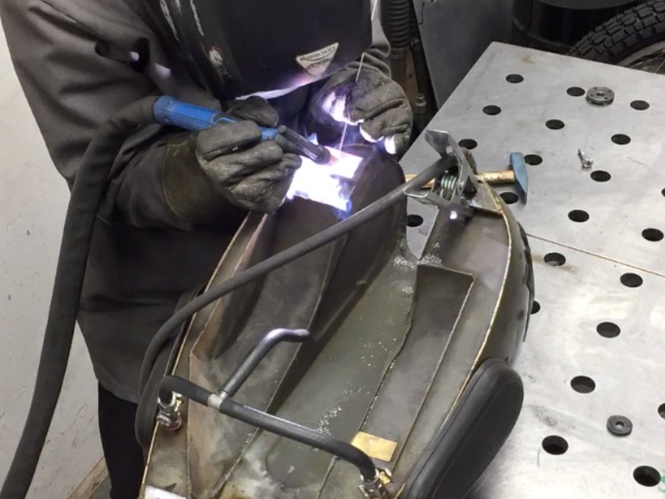 TIG welding repair on classic motorcycle fuel tank
